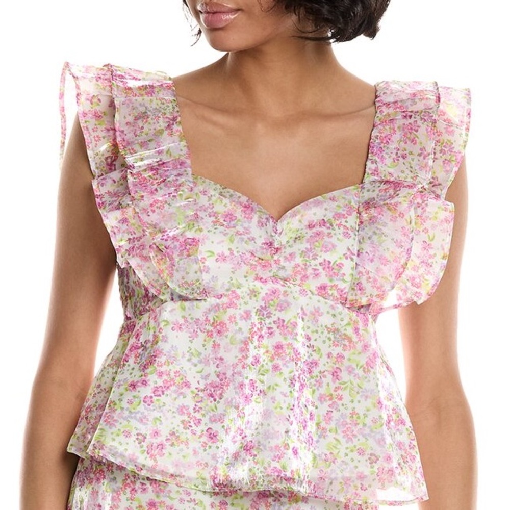 Wildfox Floral Ruffle Sleeveless Top